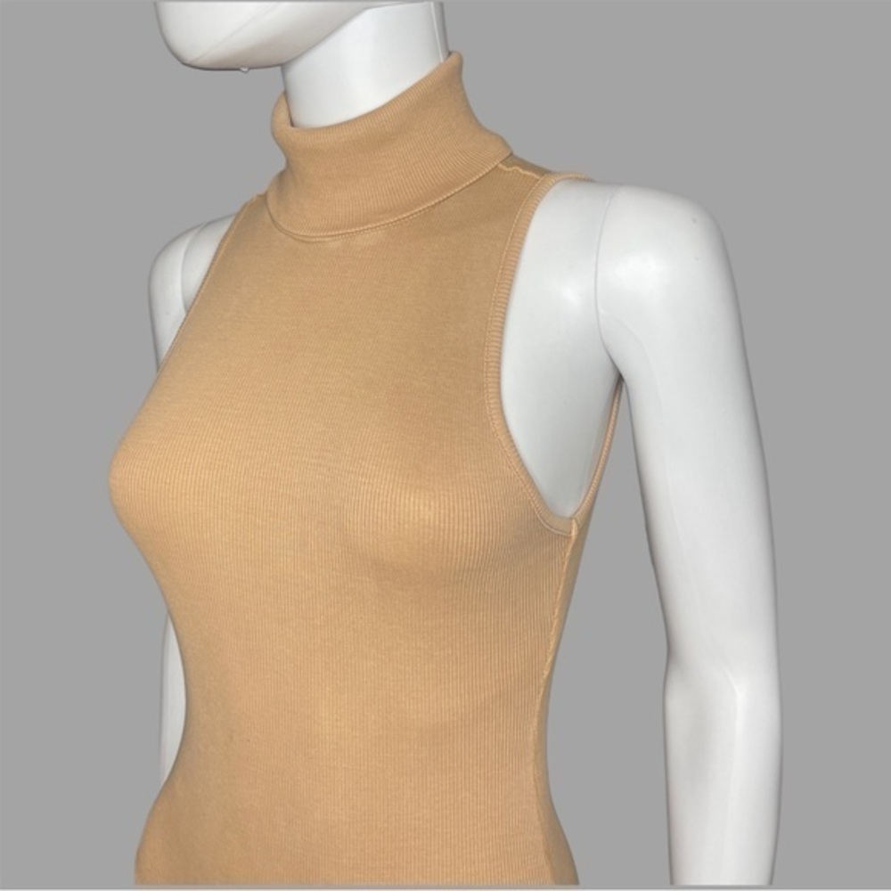 Zara Nude Ribbed Mock Neck Sleeveless Bodysuit - Picture 2 of 5